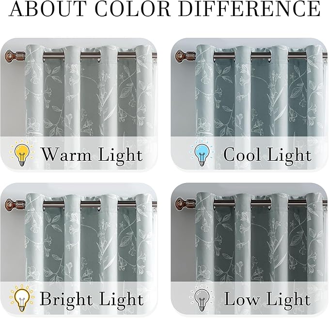 ChrisDowa Grey 100% Blackout Floral Curtains 96 Inches Long 2 Panels for Bedroom Living Room White Flower Patterned Room Darkening Thermal Insulated Soundproof Grommet Window Treatments Drapes,52X96