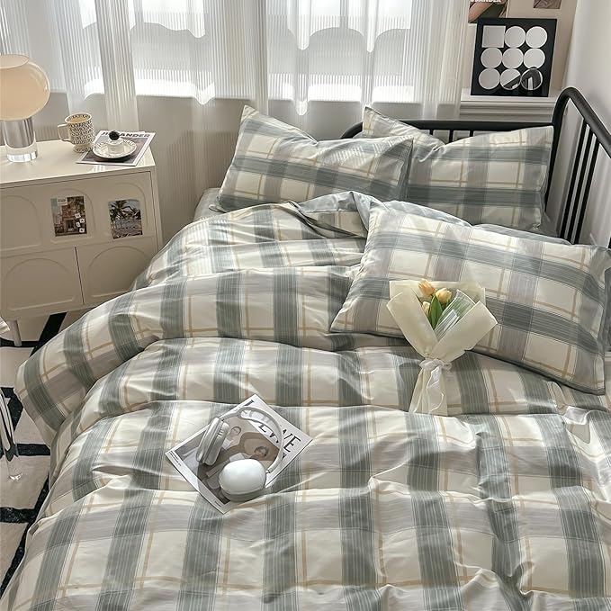 LifeTB Twin XL Comforter Set Geometric Checkered Plaid Bedding Comforter for All Seasons Boho Farmhouse Checkered Pattern Comforter Set Soft Lightweight Bedding Set for Men Boys Twin XL Size