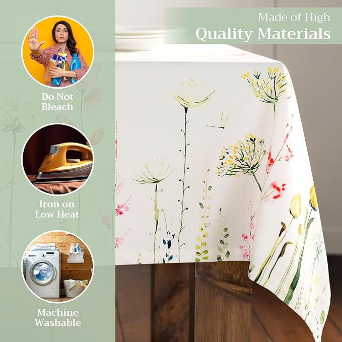 Maison d' Hermine Table Cloth Rectangle Table 100% Cotton 54 x 72 Inches Tablecloth Reusable Decorative for Dining Room, Farmhouse, Home, Party, Festive & Wedding Spring Summer - Botanical Fresh