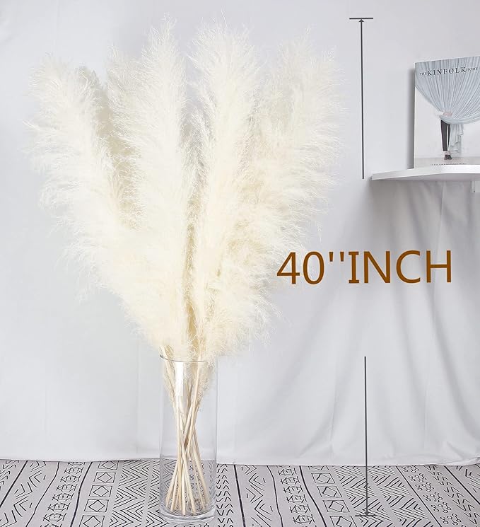10 Stems 40-inch White Pampas Grass Decor Tall, Large Pampas Grass, Boho Neutral Home Decor Bouquet. Fluffy Pampas Grass for Floor Vases, Wedding Floral Arrangements, Wall Decor, Farmhouse Table Decor