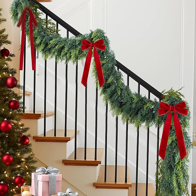 16 Ft Christmas Cedar Garland, Realistic Faux Pine Garlands, Green Artificial Greenery Garland for Winter Home, Mantle, Fireplace, Indoor, Outdoor Christmas Decorations (1Pcs)