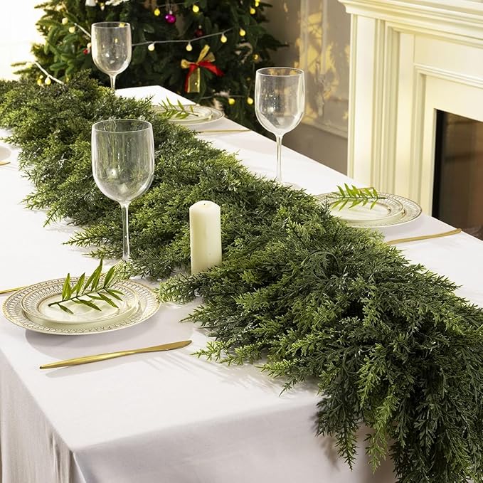 16 Ft Christmas Cedar Garland, Realistic Faux Pine Garlands, Green Artificial Greenery Garland for Winter Home, Mantle, Fireplace, Indoor, Outdoor Christmas Decorations (1Pcs)