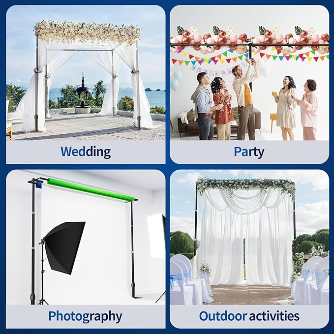 10x10ft Pipe and Drape Backdrop Stand, Double Crossbar, Heavy Duty Adjustable Background Frame with Metal Base for Parties Photography Wedding Photoshoot Decoration - Black
