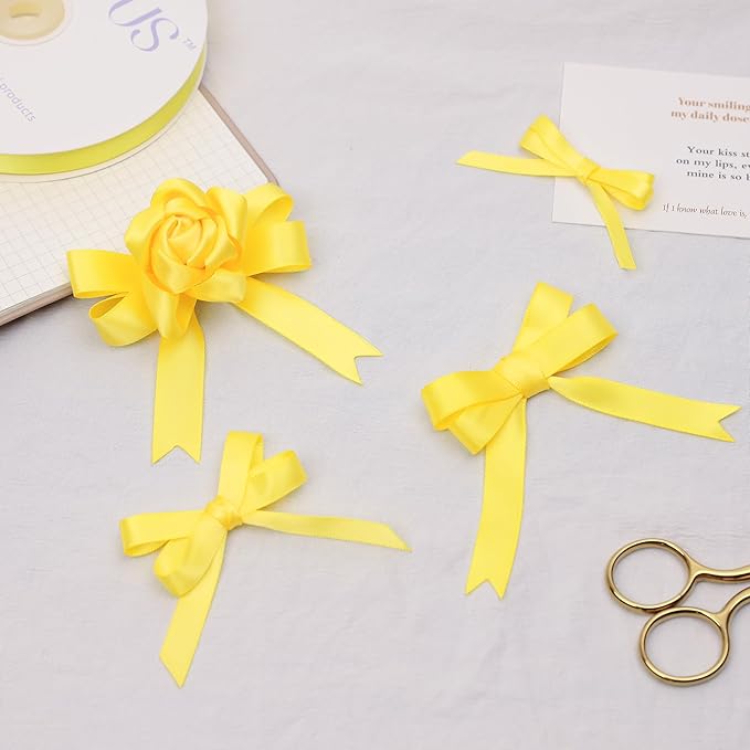 Daffodil Yellow Satin Ribbon, Double Faced 5/8 Inch X 25 Yards Daffodil Ribbon, Premium Satin Ribbon for Gift Wrapping, Crafts, Hair Bow Making, Sewing, Flower Bouquet, Wedding Party Decor