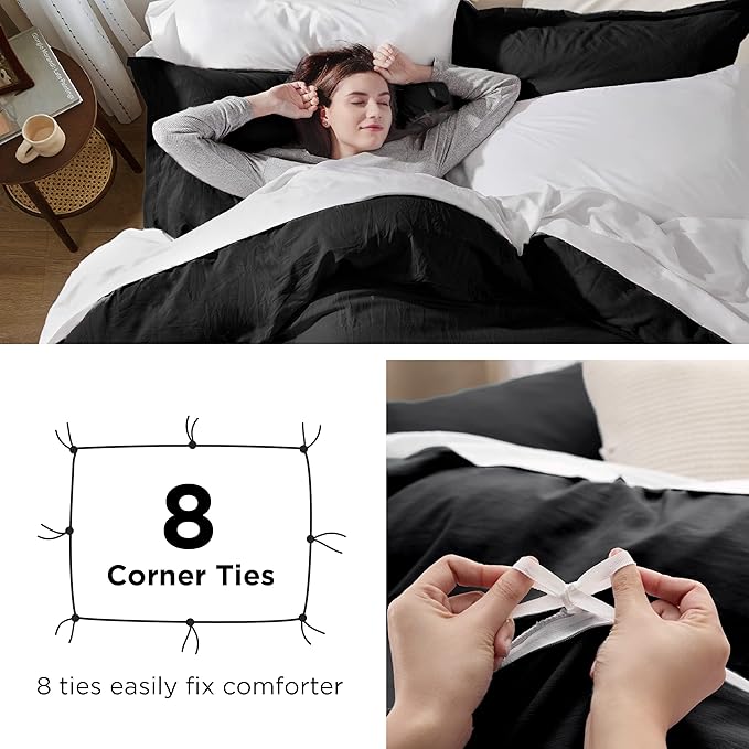 Bedsure Black Duvet Cover King Size - 3 Pieces Prewashed Cotton-Like Extra Soft Bedding Set, Includes 1 Duvet Cover 104x90 Inches with Zipper Closure & 2 Pillow Shams, Comforter Not Included