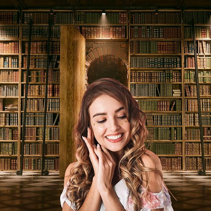 Bookshelf Backdrop Vintage Bookcase Old-Fashioned Library Room with Books Photography Background Magic Books Ancient Library for Book Theme Party Decorations Birthday Photoshoot Props 12x8ft