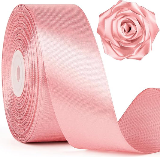 1-1/2 Inch Wide Rose Gold Satin Ribbon, 50 Yards Solid Polyester Fabric Ribbon for Roses Making, Gift Wrapping, Christmas, Wedding Decorations, Crafts, Bows