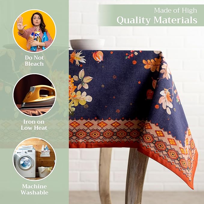 Maison d' Hermine Table Cloth Rectangle Table 100% Cotton 54 x 72 Inches Fall Tablecloth Reusable Everyday Use for Thanksgiving Christmas Decorations Dining Farmhouse Party (Kelim - Infinity)