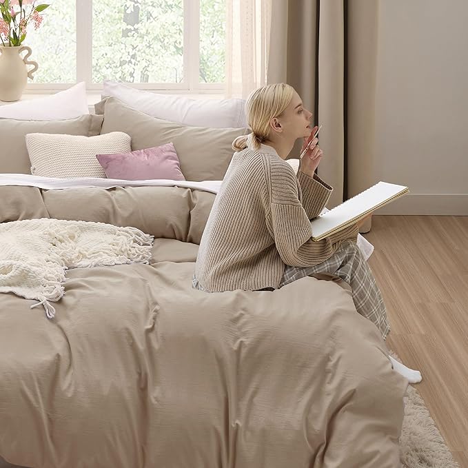 Bedsure Deep Beige California King Duvet Cover - Prewashed Cotton-Like Extra Soft Bedding Set, Includes 1 Cal King Duvet Cover 104x98 Inches with Zipper Closure & 2 Pillow Shams, No Comforter