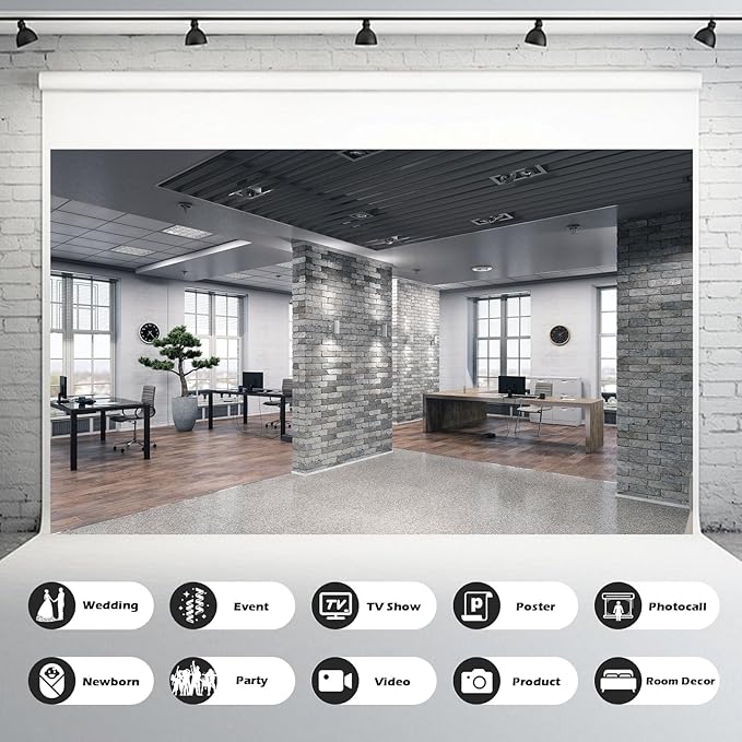 Modern Office Background for Video Conference Business Office Backdrop Interior Brick Wall Windows Virtual Offices Scene Photography Background Live Video Zoom Calls Backdrop Props 15x8ft