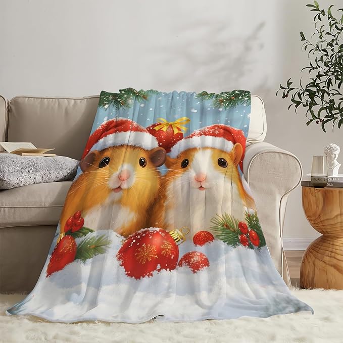 Guinea Pig Blanket Cute Christmas Guinea Pig Throw Blanket Soft Cozy Fleece Fuzzy Stuffed Plush Flannel Gifts for Girls Women Boys Kids Adults 60"X80"