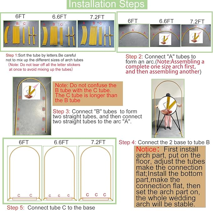 Metal Arch Backdrop Stand, Set of 3 (6/6.6/7.2 ft) Wedding Arched Frame with 12 Ground Nails and Storage Bag, Stable Arched Background Stand for Wedding, Baby Shower, Birthday Party, Photography, Gold