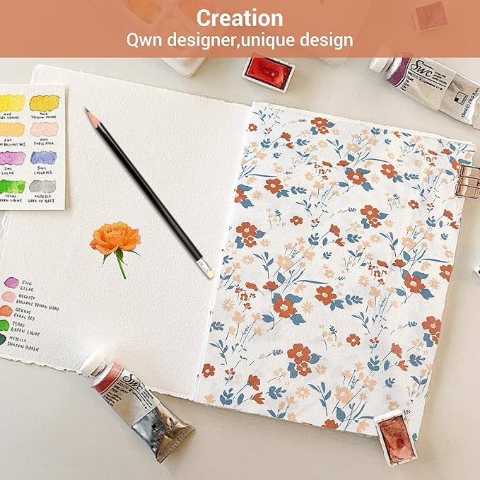 Softan Floral Queen Sheet Set Orange Flower Printed Bed Sheets - 4 Piece Soft Microfiber Patterned Fitted Sheets with 15" Deep Pocket and Corner Straps, Cute Spring Sheets & Pillowcase Set