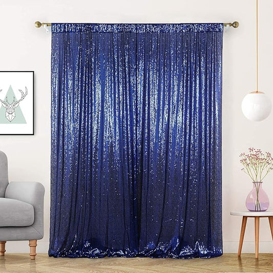 Navy Blue Sequin Backdrop Curtain 10FT x 10FT 1Panel Blue Glitter Photography Background Shimmer Backdrop for Wedding Party Baby Shower Holiday Event Party Decor