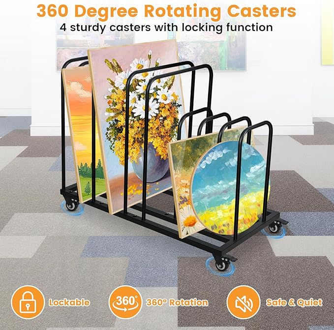 Art Canvas Storage Rack,Art Storage Organizer with Wheels,Metal Art Drying Painting Rack for Canvas Boards, Panel, Crafts Drying,Ideal for Art Studios Workshops Home Use