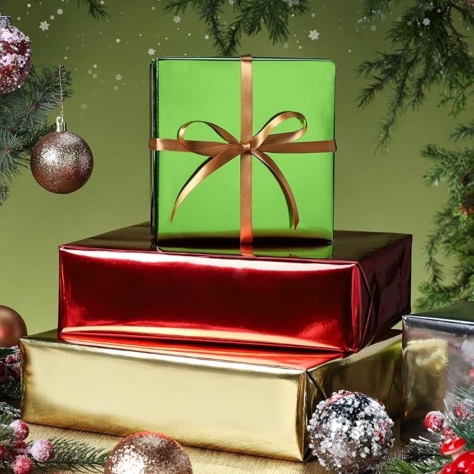 LaRibbons Golden Metallic Wrapping Paper, 17 Inch X 33 Feet Premium Foil Gift Wrap for Christmas, Holiday, Wedding, Birthday & Celebration Gifts