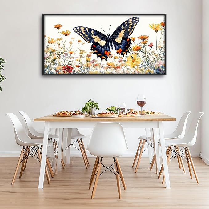 Framed Large Pictures Wall Art for Living Room, Butterfly Oversized Wall Decor Colorful Butterfly Floral Canvas Print Painting Modern Extra Large Framed Artwork for Bedroom Office 60"x30"