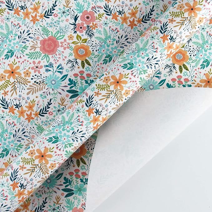 WRAPAHOLIC 30 Inch Jumbo Floral Wrapping Paper Roll - 30 Inch x 100 Feet Jumbo Roll - Spring Summer Garden Flower Design Perfect for Wedding, Bridal Shower, Birthday