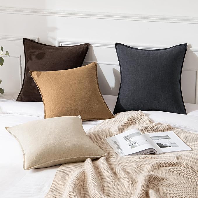 MIULEE Decorative Linen Euro Sham Pillow Covers 22x22 Inch Brown Boho Farmhouse Neutral Couch Throw Pillows for Bed Pack of 2 Accent Modern Pillowcase Sofa Livingroom Home Decor