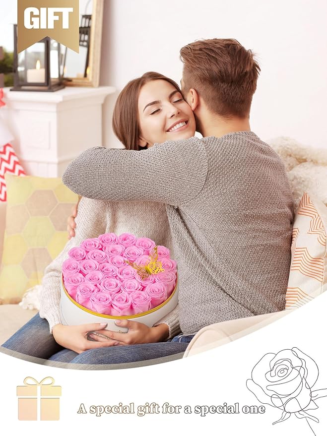Preserved Roses Forever Flowers Real Roses in a Box Mother's Day Birthday Flowers for Her Mom Women Wife Valentine's Day, 27 Light Pink Roses