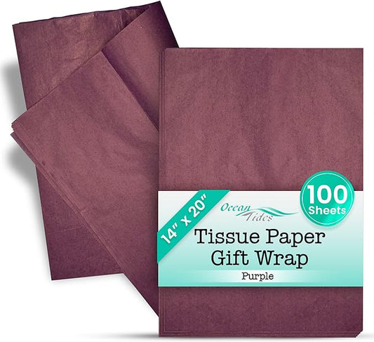 Ocean Tides 100 Sheets (14 x 20 Inches) Christmas Wrapping Paper – Gift Wrapping Tissue Paper Bulk for Crafts, Birthdays, & Holidays – Colored Tissue Papers for Gift Bags & Decorations, Purple