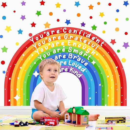 Large Rainbow Wall Sticker Colorful Inspirational Wall Decals for Classroom Peel and Stick Kids Nursery Walls Stickers You are Motivational Art Murals Vinly Decal for Baby Room Playroom Toddler Decor