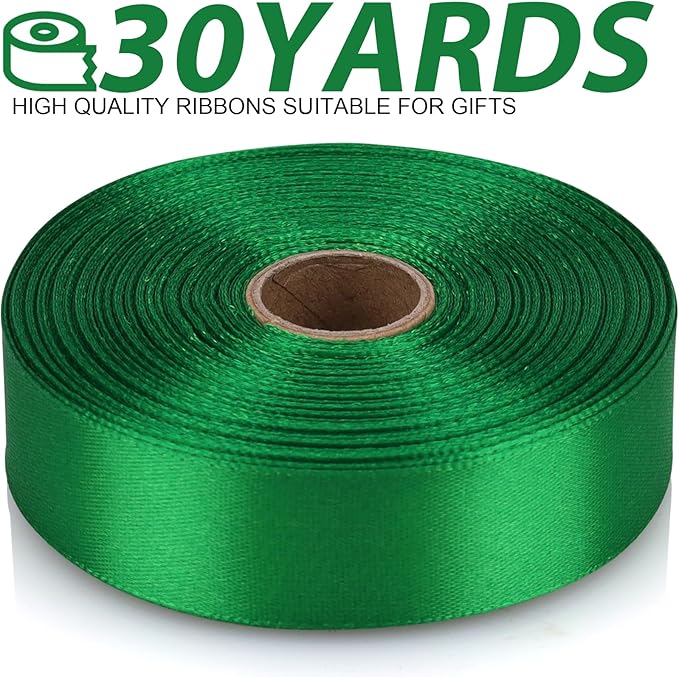 7/8 Inch 60 Yards Green Satin Craft Ribbon-Single Face Polyester Ribbon for Handmade Roses,Gift Wrapping,Timeless Flower,Bouquets,Wedding and Party Decoration