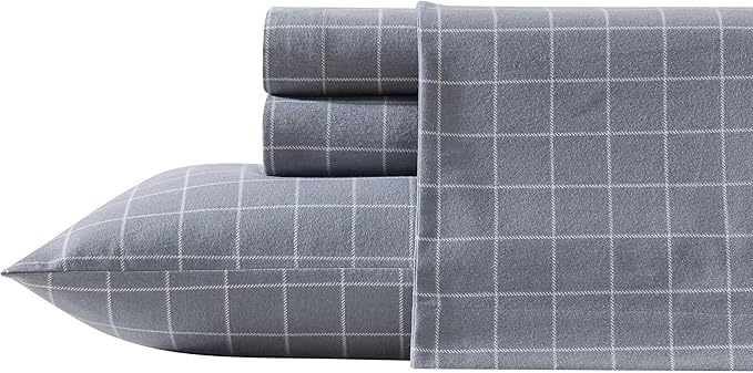 Eddie Bauer - King Bed Sheets, Cotton Flannel Bedding Set with Matching Pillowcases, Brushed for Extra Softness, Deep Pocket, Oeko-Tex Certified (Great Plains Plaid Grey)