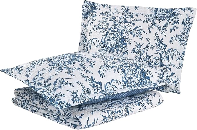 Laura Ashley Home - Bedford Collection - Luxury Premium Ultra Soft Quilt Set, Comfortable & Stylish, All Season Bedding, King, Delft