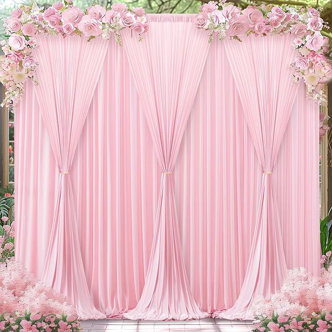 Pink Backdrop Curtains-Wrinkle-Free Polyester Photography Drapes Party Curtain Background for Baby Shower Wedding Decorations- 40 X10FT