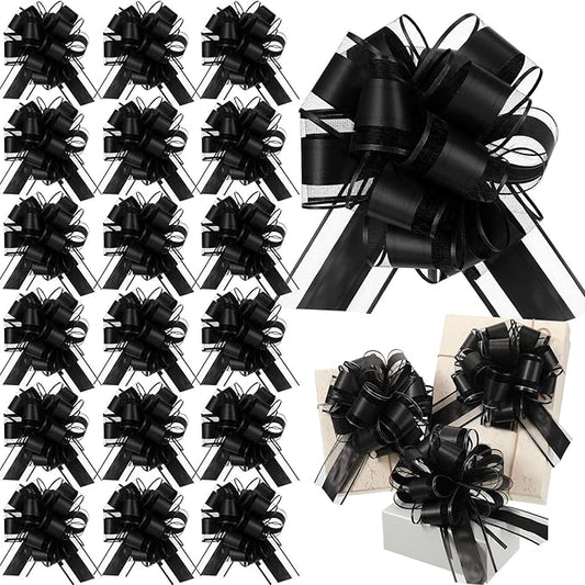 WILLBOND 20 Pieces 6 Inch Pull Bows Gift Wrapping Ribbon Pull Bows for Christmas Wedding Baskets Valentine Multicolor Wrap Accessory for Gift Present Holiday Decor(Solid Black)