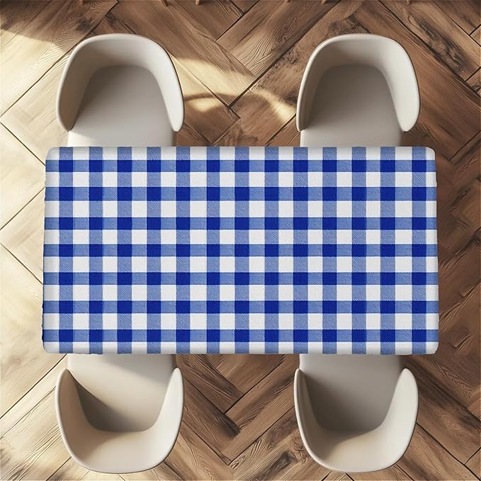 Rectangle Table Cloth Cover Waterproof Elastic Fitted Polyester Fitted Tablecloths for 4 Foot Tables for Indoor,Picnic, Camping, Outdoor （48" x 24"，Blue Grid）