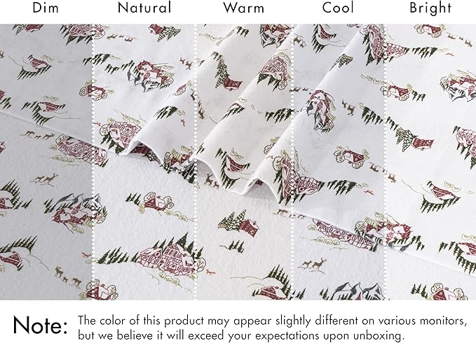 RUVANTI Flannel Sheets King Size - 100% Cotton Brushed King Bed Sheets Set - Deep Pockets 16 Inches - All Seasons Breathable & Extra Soft - Warm & Cozy, 4 Piece, Hilly Huts