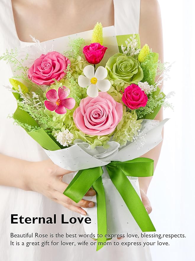Eterfield Flowers for Delivery Prime, Forever Flower Bouquet, Preserved Pink Roses Birthday Gifts for Her Women Wife Mom Grandma Graduation Valentine's Day Mother's Day