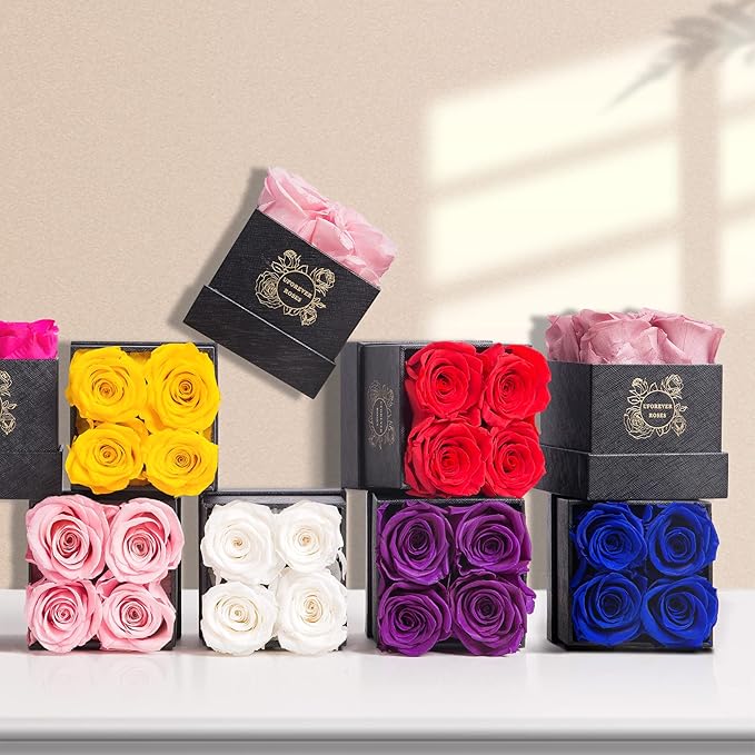 4-Piece Preserved Roses in a Box, Preserved Flowers, Roses Gift for Her, Royal Blue