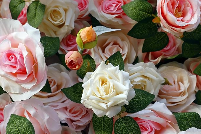 8×8 ft Artificial Pink Flower Wall Backdrop with Backdrop Stand, 2pcs 4×8 ft Panels, Assembly-Friendly Floral Backdrop for Weddings, Events, Studios & Window Displays