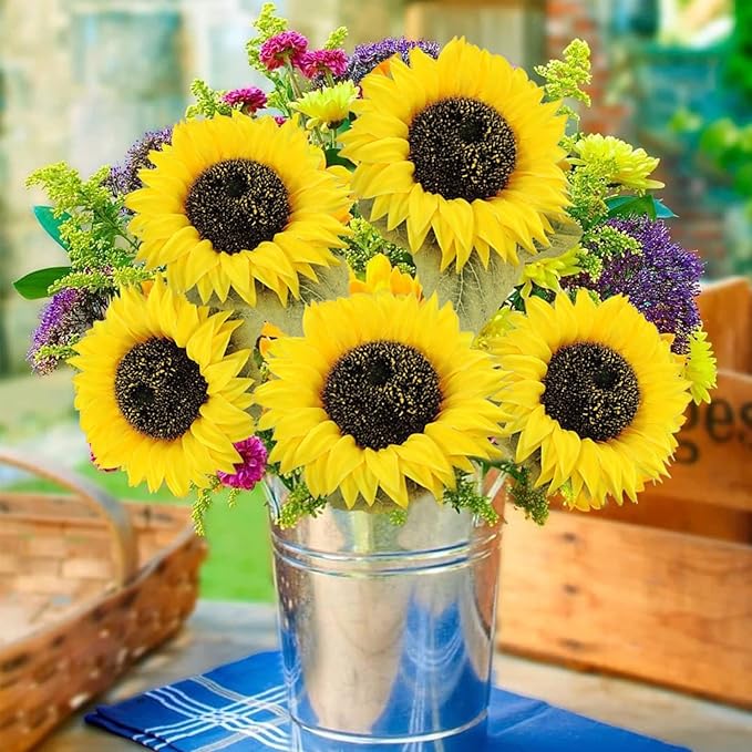 10 Pcs Sunflowers Artificial Flowers with Long Stems Silk Fake Large Sunflowers Bouquet Faux Sunflower Arrangement for Outdoor Indoor Home Vase Table Wedding Party Garden DIY Decor (Yellow)
