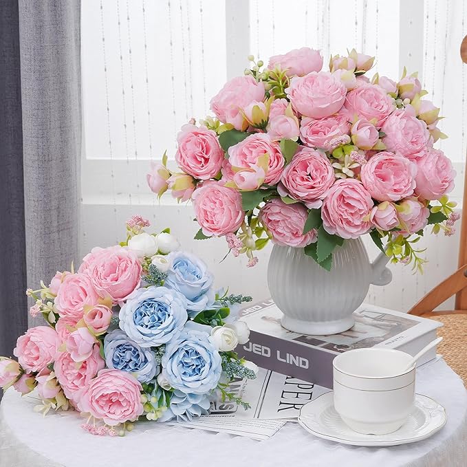 MARTINE MALL 4 Packs Peonies Artificial Flowers, Light Pink Artificial Peonies, Silk Peonies Flowers Fake Peonies Artificial Flowers Peonies Bouquet for Centerpiece Table Wedding Party Home Decor
