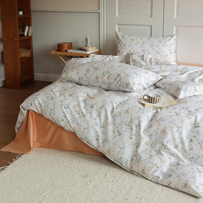 LifeTB Retro Flower Duvet Cover King Vintage Style Botanical Duvet Cover Farmhouse Garden Floral Bedding Set Cottagecore Duvet Cover Set Wildflower Botanical Comforter Cover for Girls Women