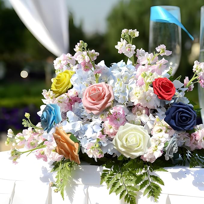[25 PCS] Multi Pink Roses Artificial Flowers with Long Stem Real Touch Fake Foam Roses for Decoration DIY Wedding Bouquets Centerpieces Bridal Shower Mothers Day Party Flower Arrangements Home Decor