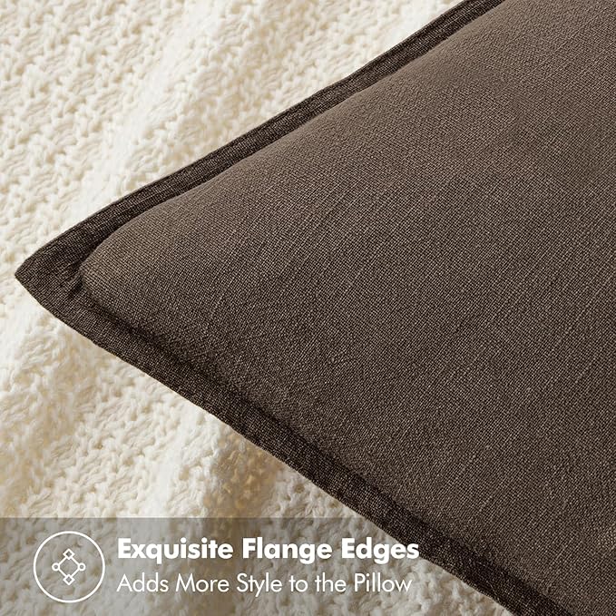 MIULEE Decorative Linen Euro Sham Pillow Covers 24x24 Dark Coffee Boho Farmhouse Neutral Winter Couch Throw Pillows for Bed Pack of 2 Accent Modern Pillowcase Sofa Livingroom Home Decor