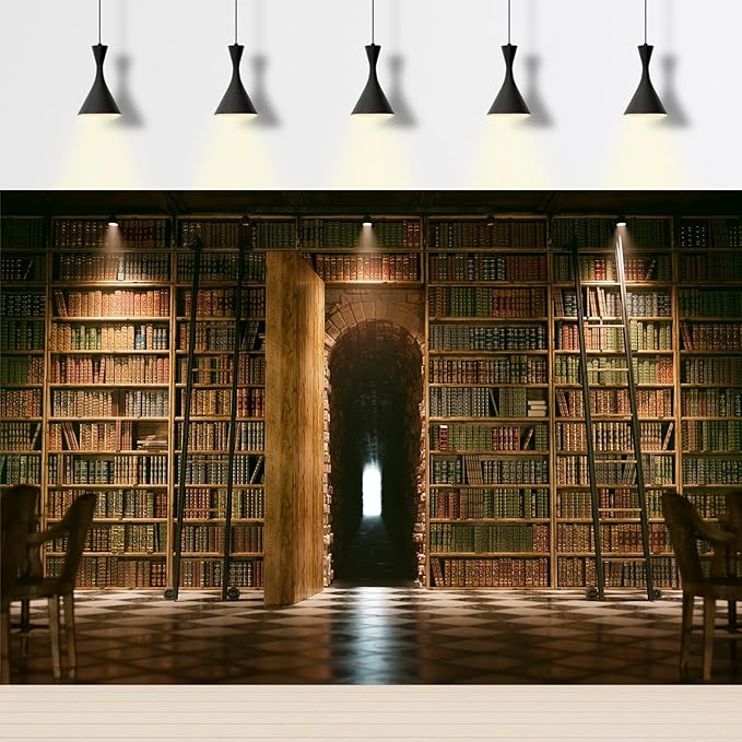 Bookshelf Backdrop Vintage Bookcase Old-Fashioned Library Room with Books Photography Background Magic Books Ancient Library for Book Theme Party Decorations Birthday Photoshoot Props 12x8ft