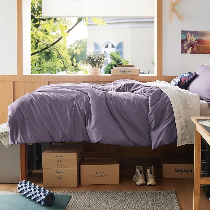 Bedsure Duvet Cover Twin/Twin XL Size - Soft Double Brushed Bedding Set for Kids & Adults, Zipper Closure, 2 Pieces, Includes 1 Duvet Cover (68"x90") & 1 Pillow Sham, NO Comforter, Grayish Purple