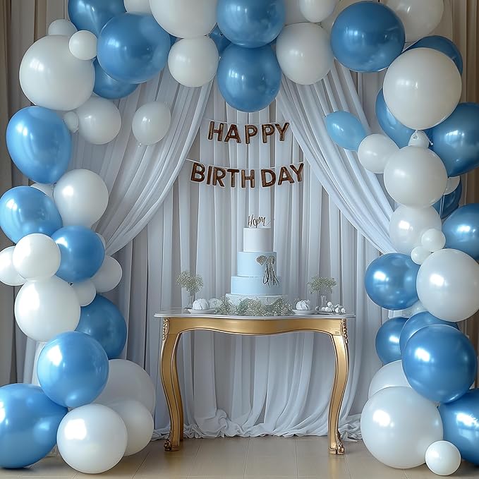 Wrinkle Free White Backdrop Curtain for Parties 20x7ft Soft Fabric Drapes Wedding White Curtain Backdrop for Birthday Party Decorations Background for Photography 5x7ft, 4 Panels