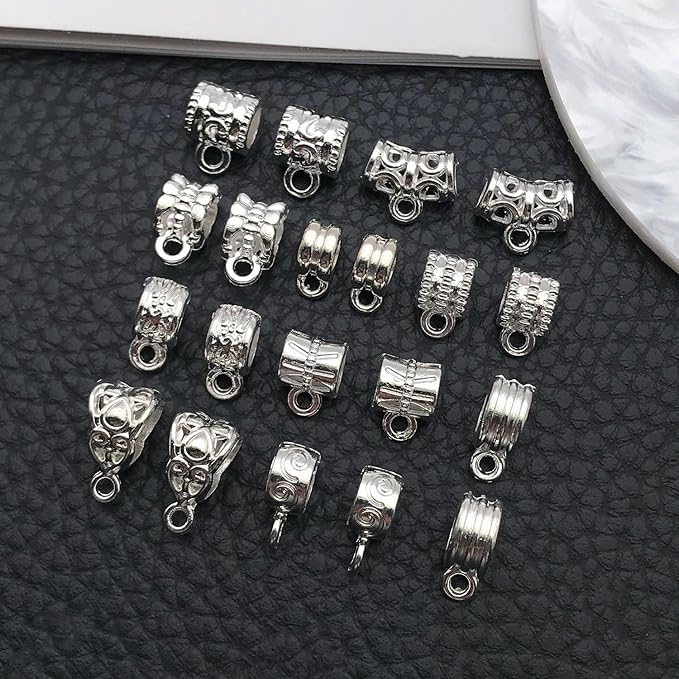 WOCRAFT 60pcs Bright Silver Bails Space Beads Bracelet Charms for Jewelry Making Sets DIY Necklace Bracelet Keychain Crafting Charms Kit Craft Supplies (SN855)