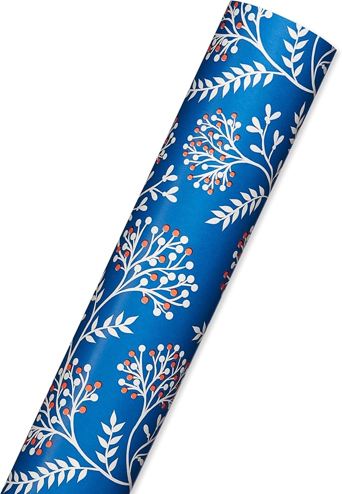 American Greetings 175 sq. ft. Reversible Wrapping Paper for Weddings, Baby Showers, Bridal Showers, Anniversaries, Birthdays and All Occasions, Blue Floral Damask (1 Roll, 30 in x 70 ft.)