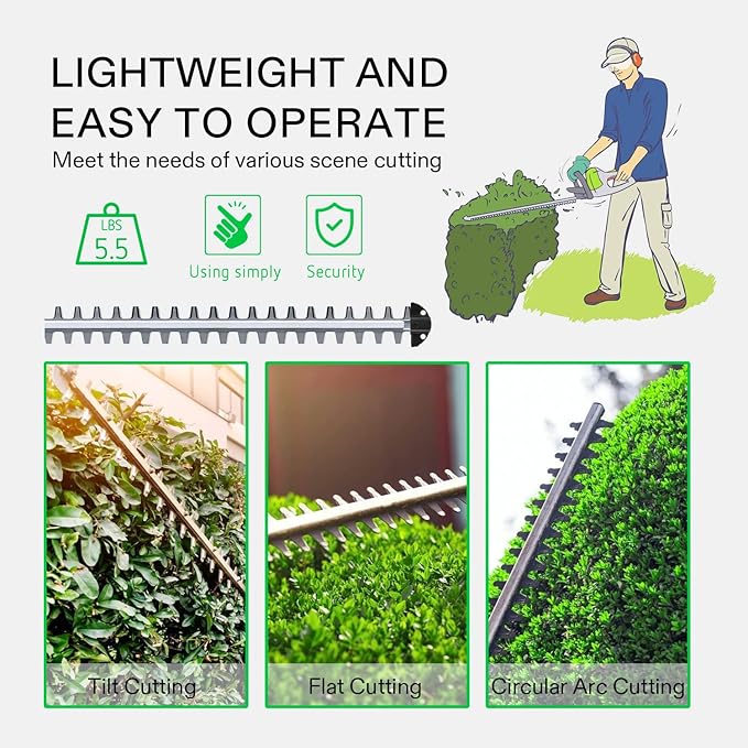 VIVOSUN 20" Cordless Hedge Trimmer, 20V Electric Bush Trimmer, 1400 RPM Shrub Trimmer, Dual-Action Laser Blade, 3/5" Cutting Capacity, Lightweight & Compact, 2Pcs Batteries and Fast Charger Included