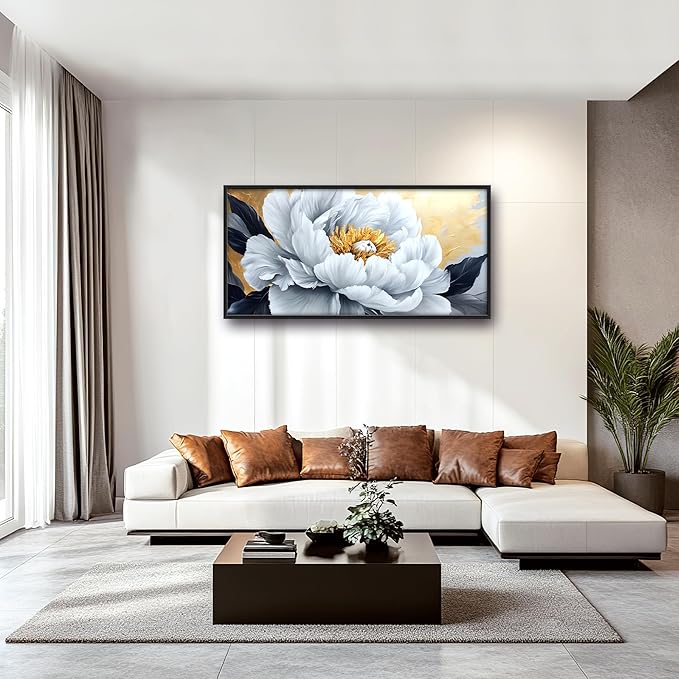 Flower Large Wall Art Framed Gold Wall Decor for Living Room Abstract Floral Pictures Oversized Canvas Print Painting Modern Extra Large Framed Artwork for Bedroom Office Home Decor 60"x30"