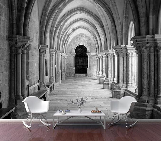 Eierme-Vaulted Ceiling Inside The Monastery, Panoramic View of Beautiful Arcades Peel and Stick 90" x 67"