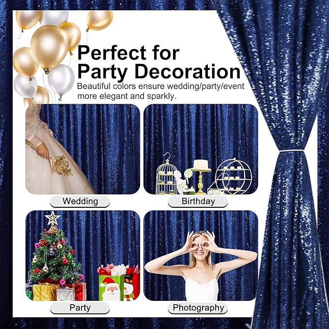 Navy Blue Sequin Backdrop Curtains Glitter Drapes 2FTx8FT 2 Panels for Wedding Birthday Party Decorations Bridal Baby Shower Party Supplies Sparkly Photography Background